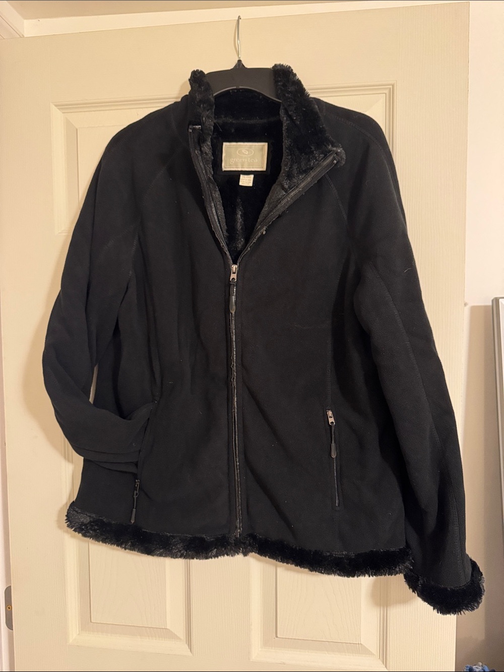 GreenTea Black Teddy-Lined Zip Jacket for Women